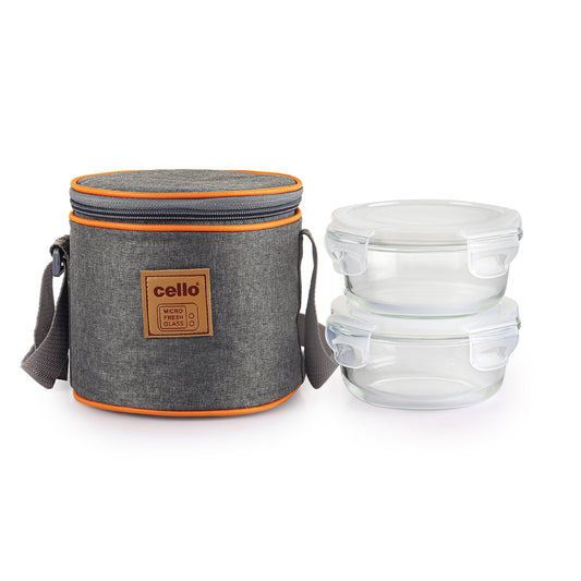 Royale Borosilicate Glass Lunch Boxes, Set of 2, Vertical Jacket Round