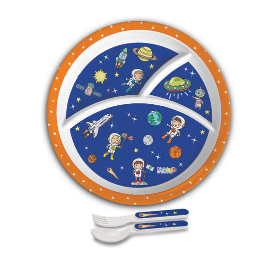 Cosmic Explorer Blue Kids Melamine Meal, Set of 3 Trioplate