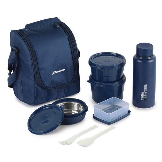 All In One Insulated Inner Steel Lunch Box, Set of 5, Blue Blue