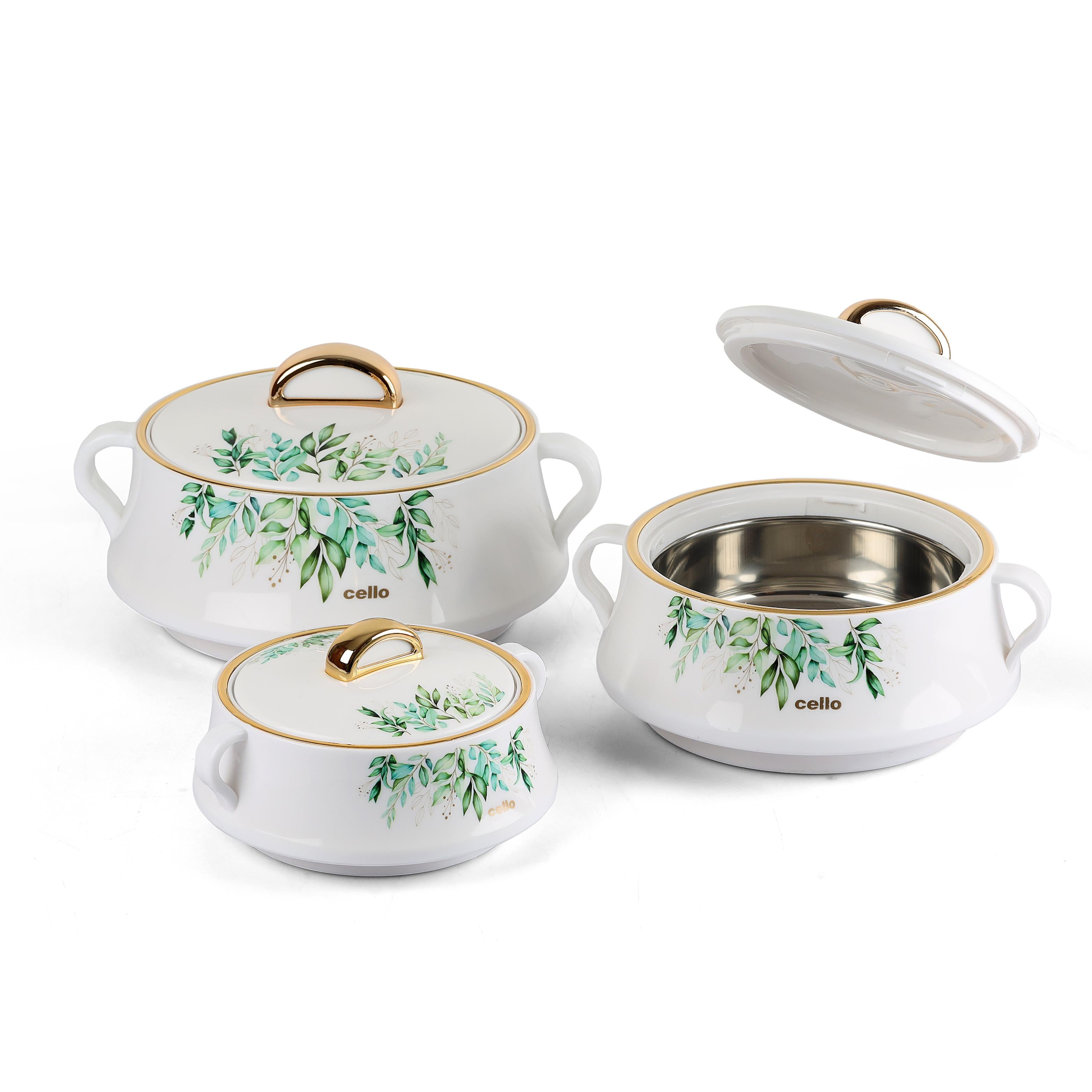 Midas Insulated Casserole Set of 3, 500ml+1000ml+1500ml White / 500ml+1000ml+1500ml