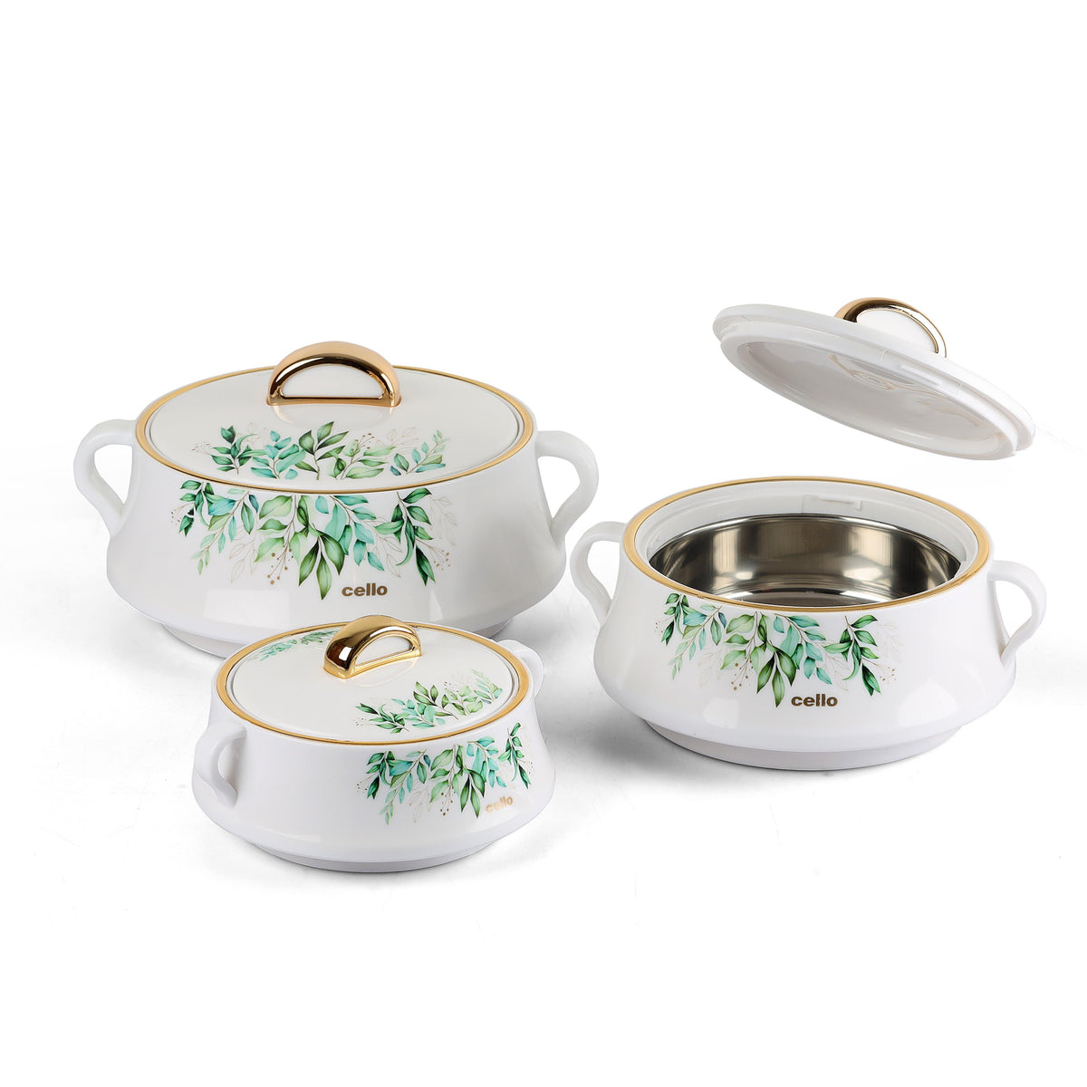 Midas Insulated Casserole Set of 3, 500ml+1000ml+1500ml White / 500ml+1000ml+1500ml