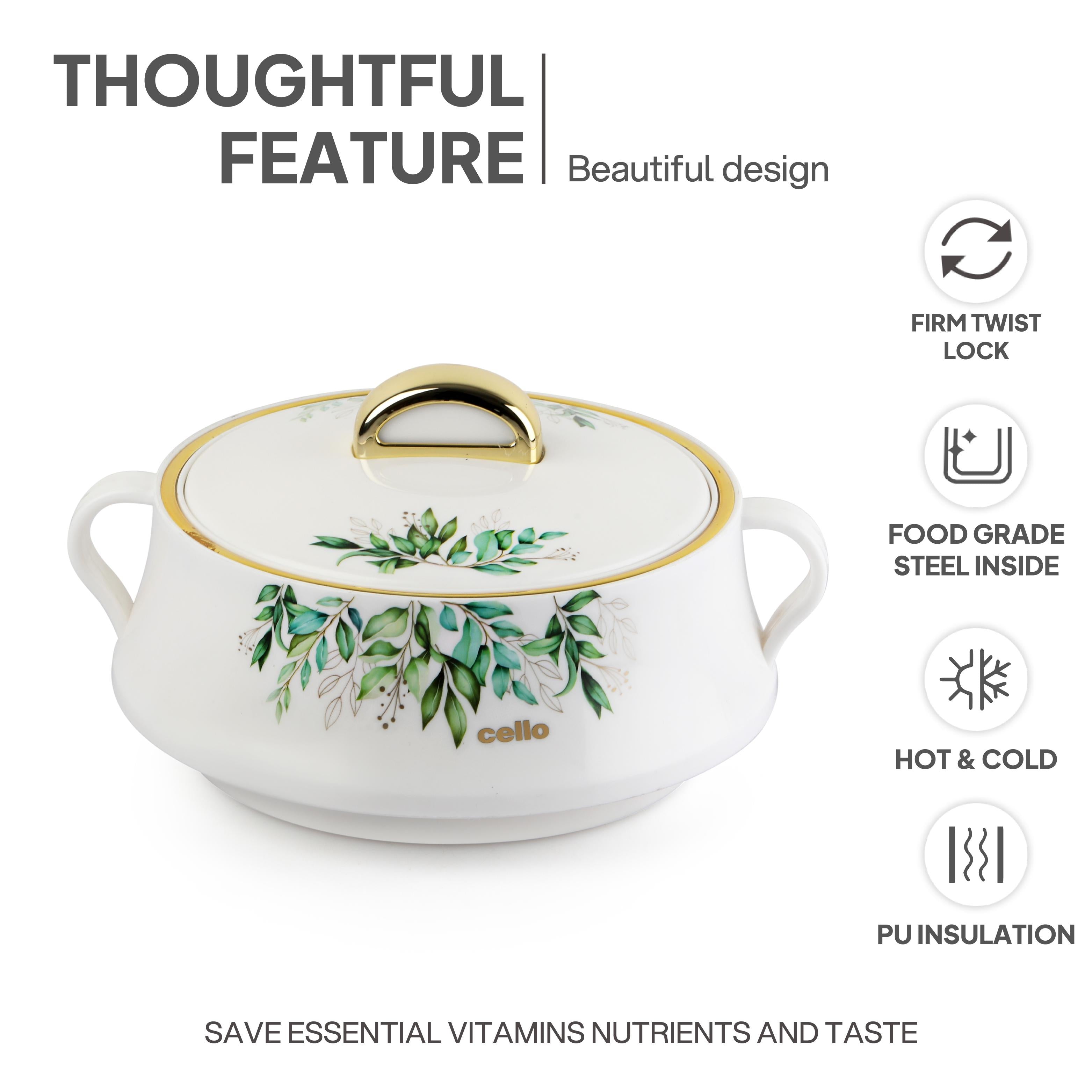 Midas Insulated Casserole Set of 3, 500ml+1000ml+1500ml White / 500ml+1000ml+1500ml