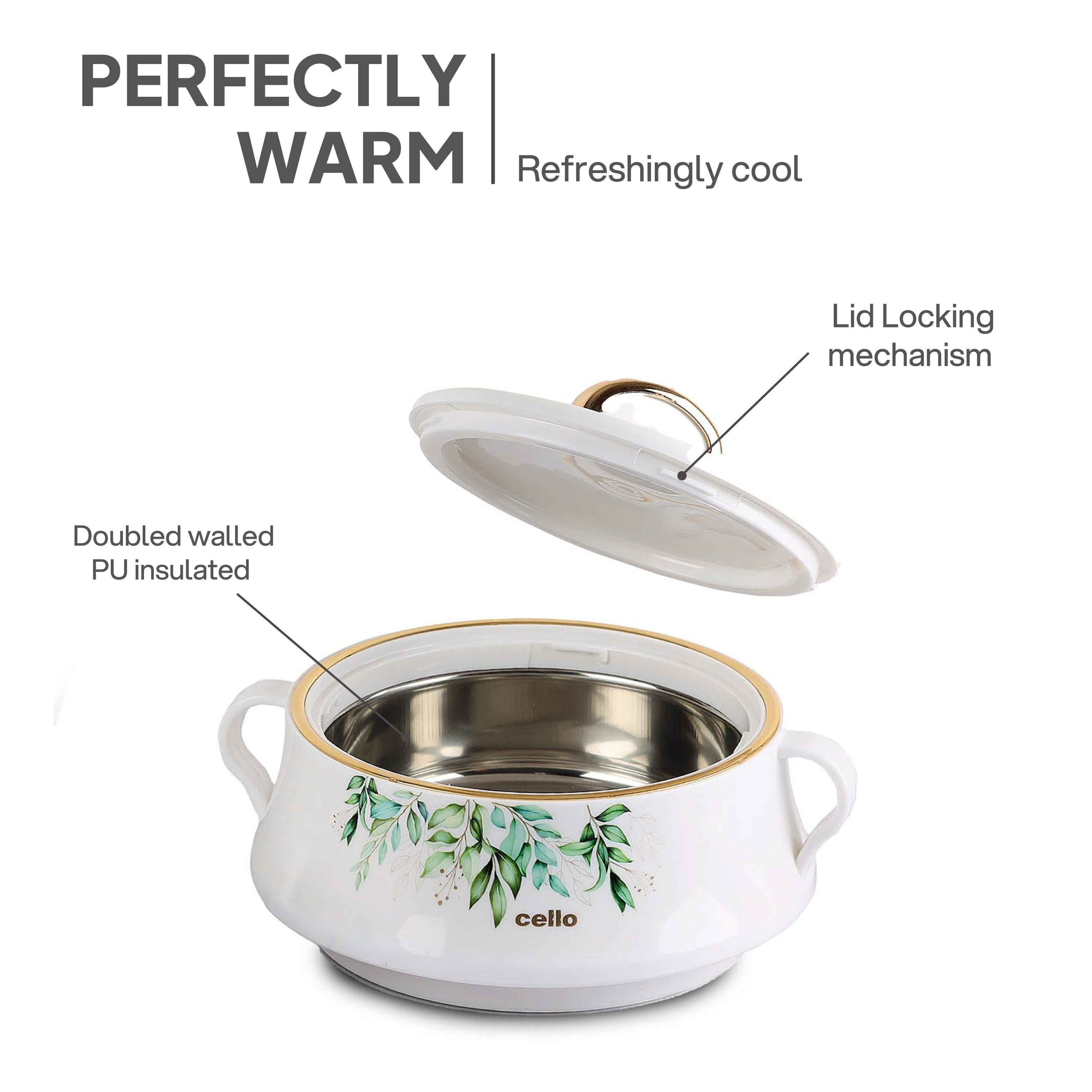 Midas Insulated Casserole Set of 3, 500ml+1000ml+1500ml White / 500ml+1000ml+1500ml