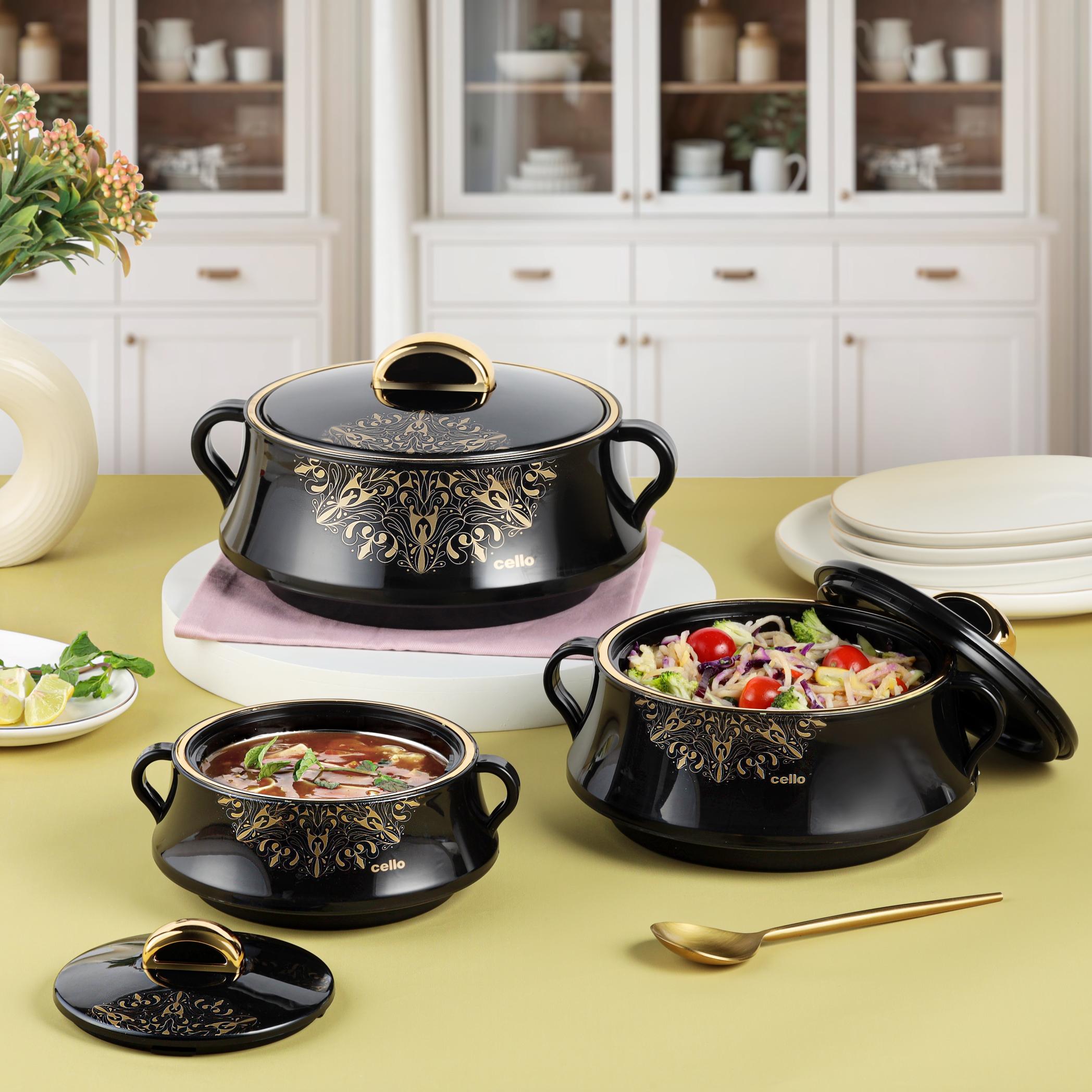 Midas Insulated Casserole Set of 3, 500ml+1000ml+1500ml Black / 500ml+1000ml+1500ml