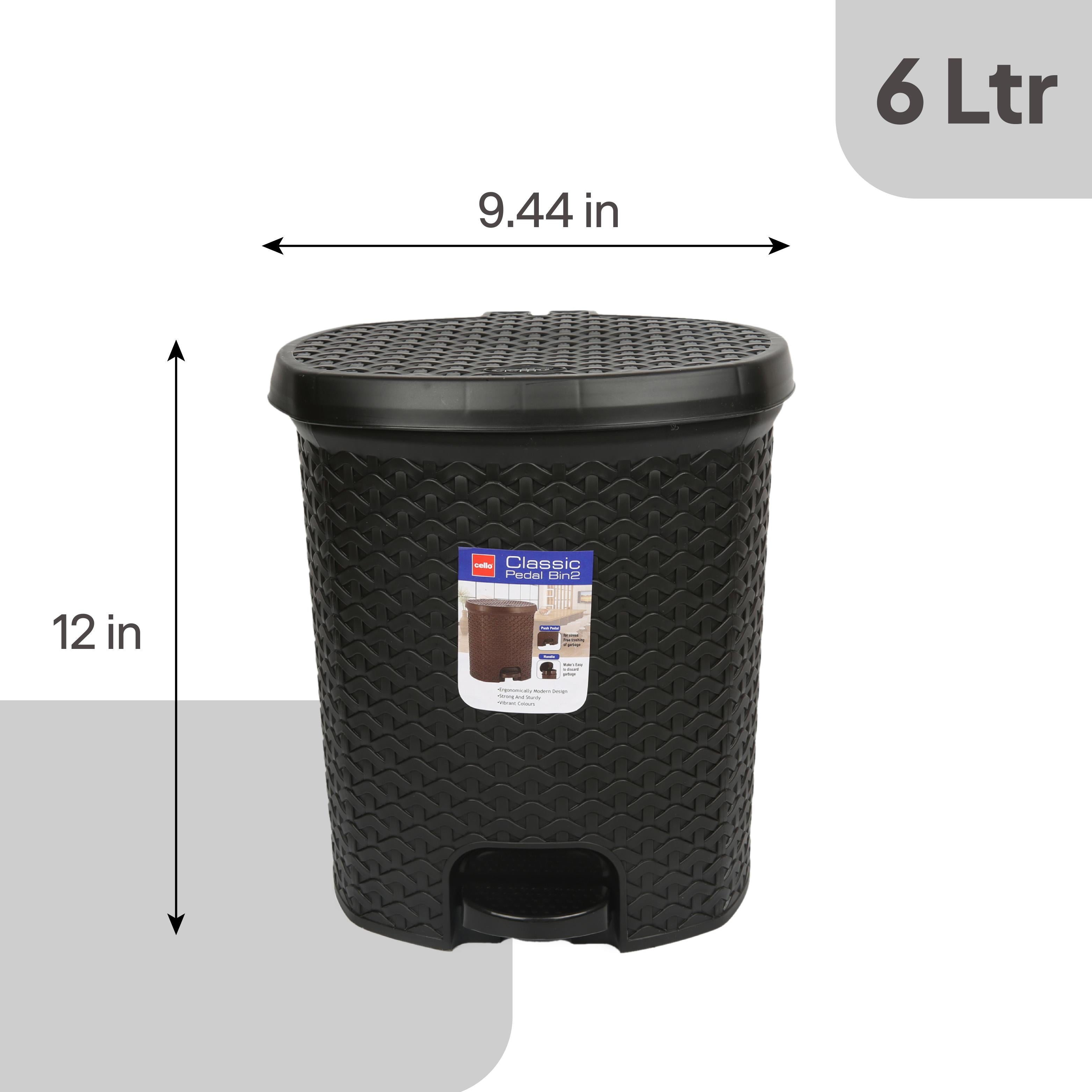Classic Pedal Dustbin Black / 6 Litre