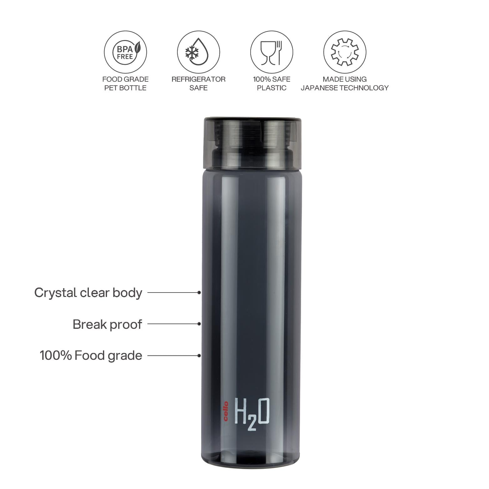 H2O Round  PET Water Bottle, Set Of 6 Assorted 1000 ml Each Assorted / 1000 ml