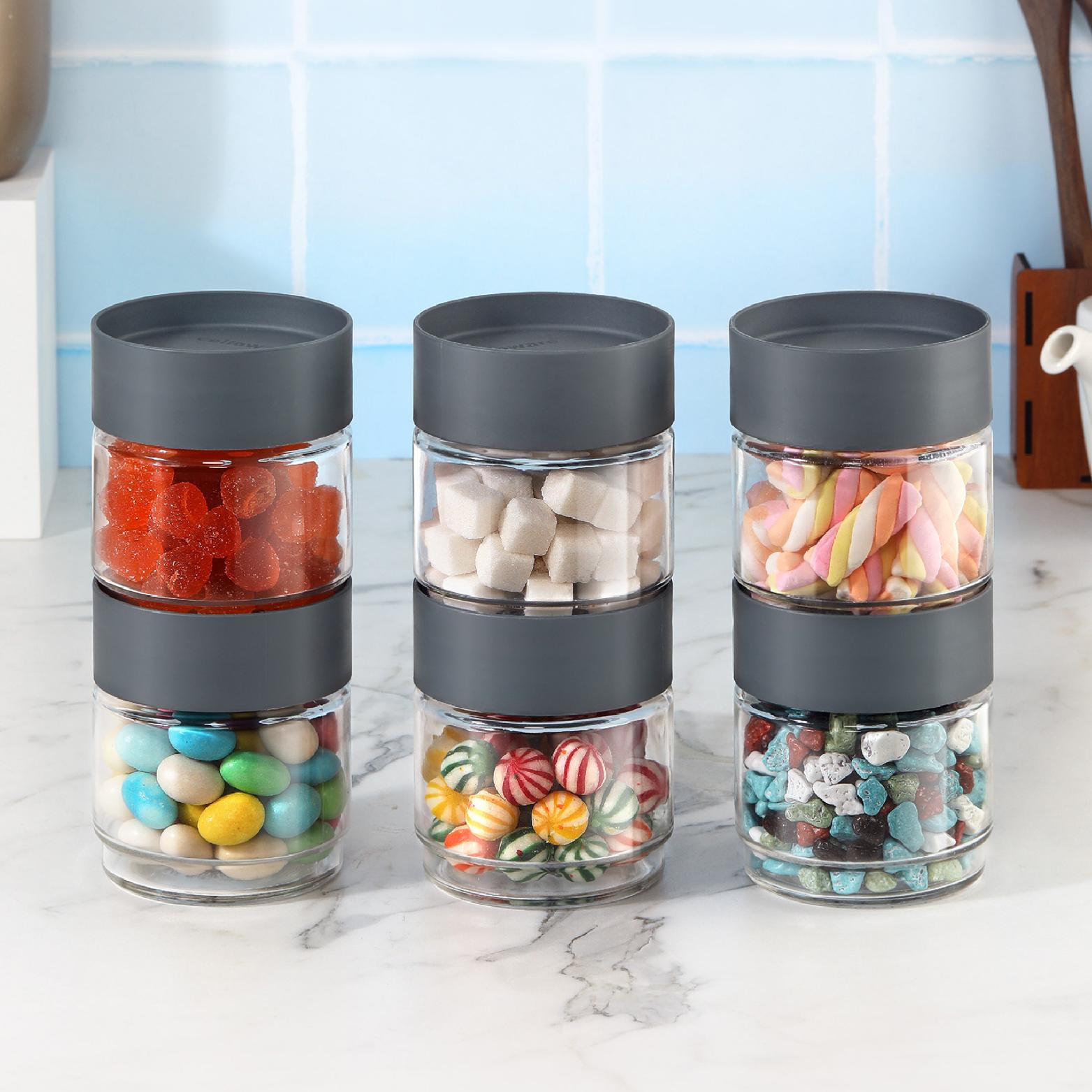 Modustack Glassy Storage Jar Grey / 500 ml x 6