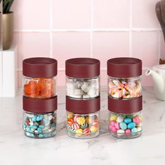 Modustack Glassy Storage Jar Maroon / 500 ml x 6