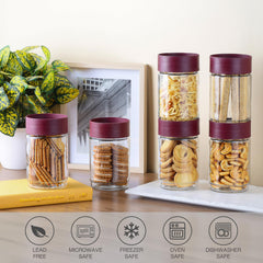 Modustack Glassy Storage Jar Maroon / 750 ml x 6