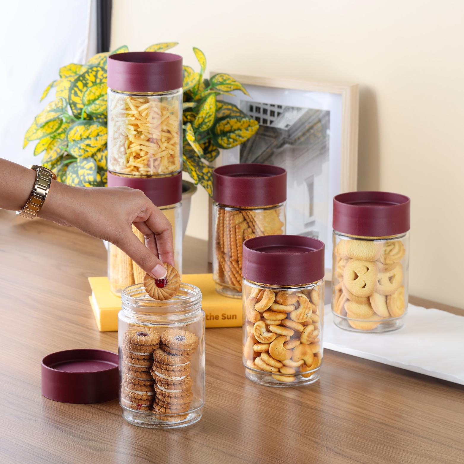 Modustack Glassy Storage Jar Maroon / 750 ml x 6