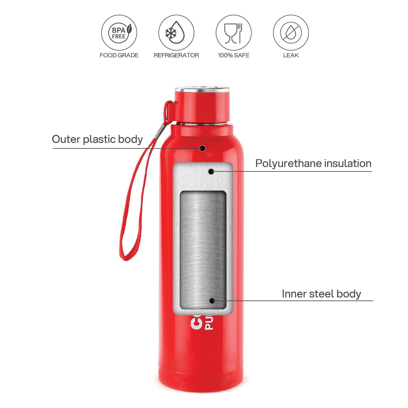 Puro Steel X Benz 600 Insulated bottle, 620 ml Red / 620 ml