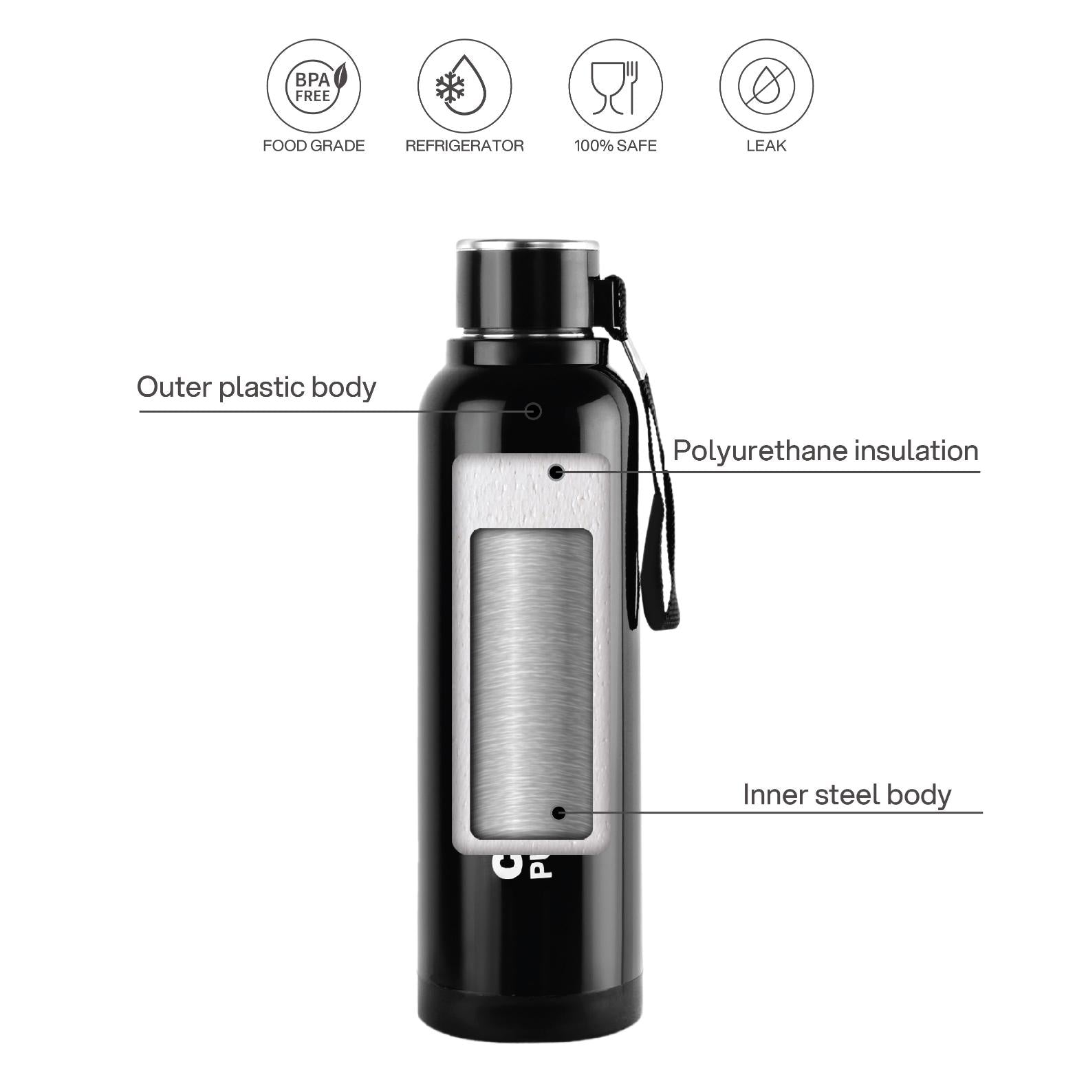 Puro Steel X Benz 600 Insulated bottle, 620 ml Black / 620 ml