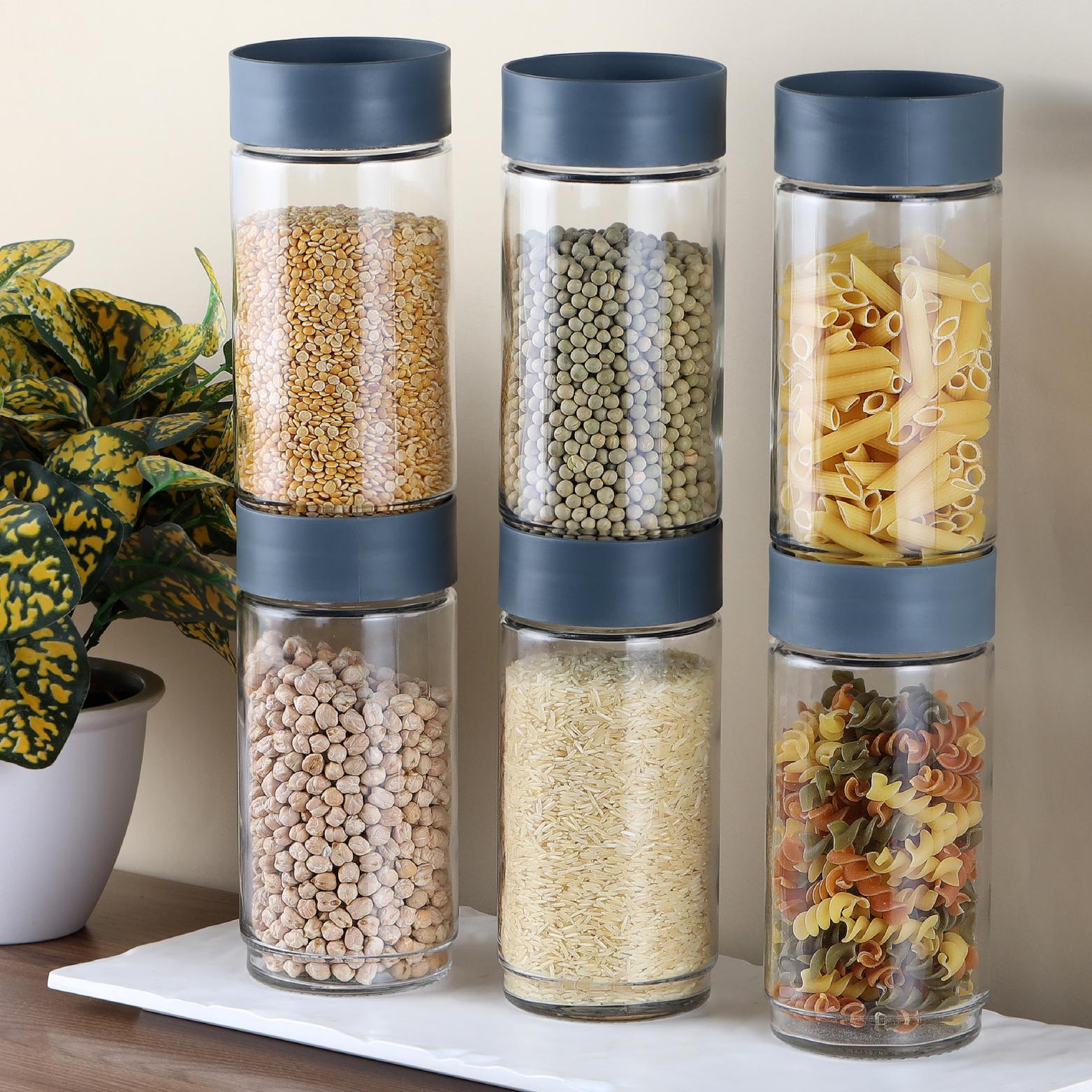 Modustack Glassy Storage Jar Grey / 1 Litre x 6