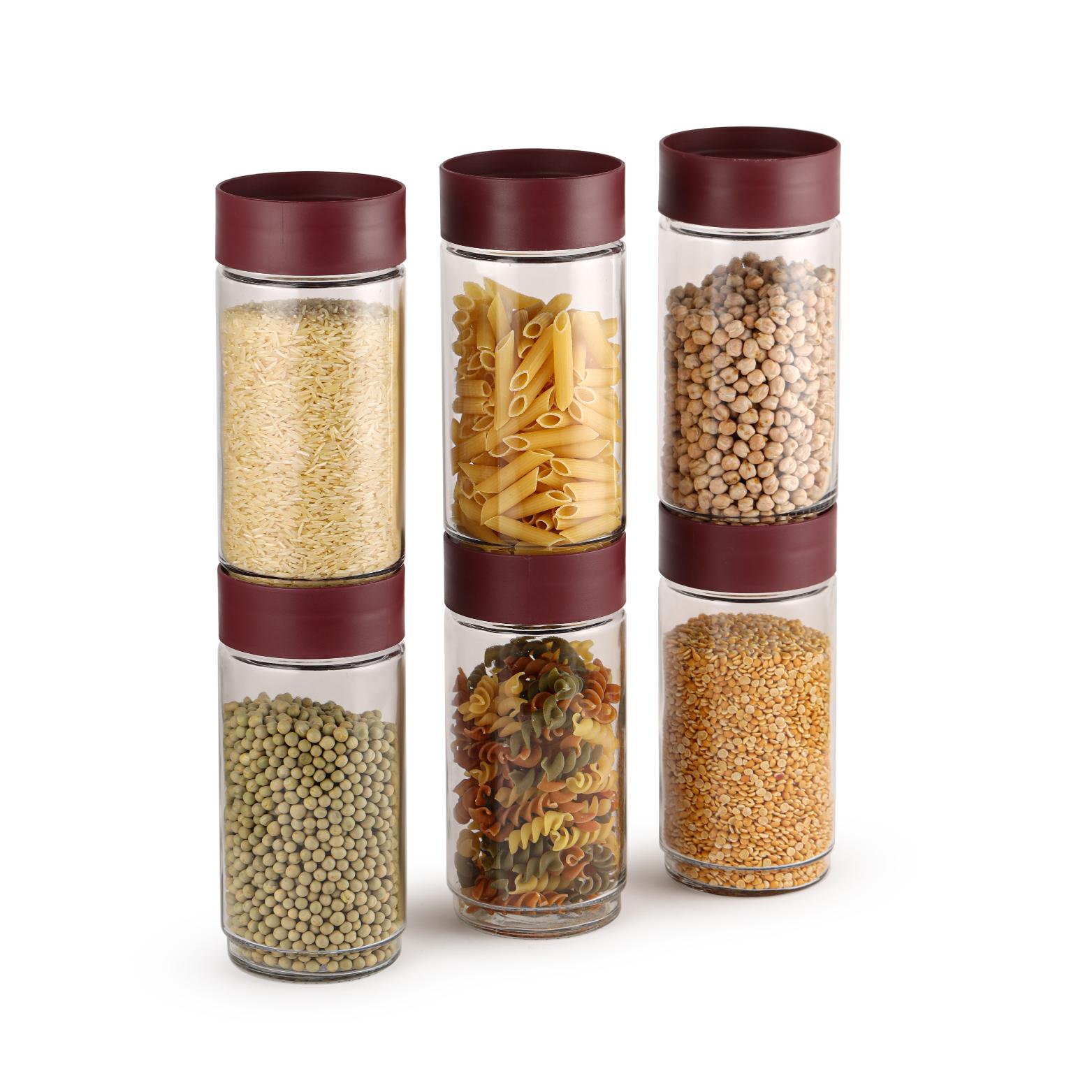 Modustack Glassy Storage Jar Maroon / 1 Litre x 6