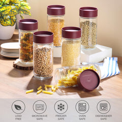 Modustack Glassy Storage Jar Maroon / 1 Litre x 6