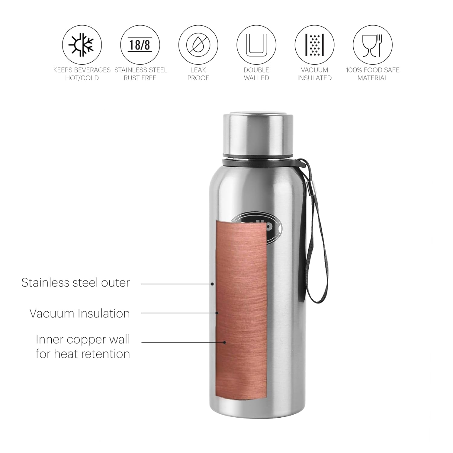Duro Kent 550 Insulated Stainless Steel Flask, 530 ml, Silver Silver / 530ml