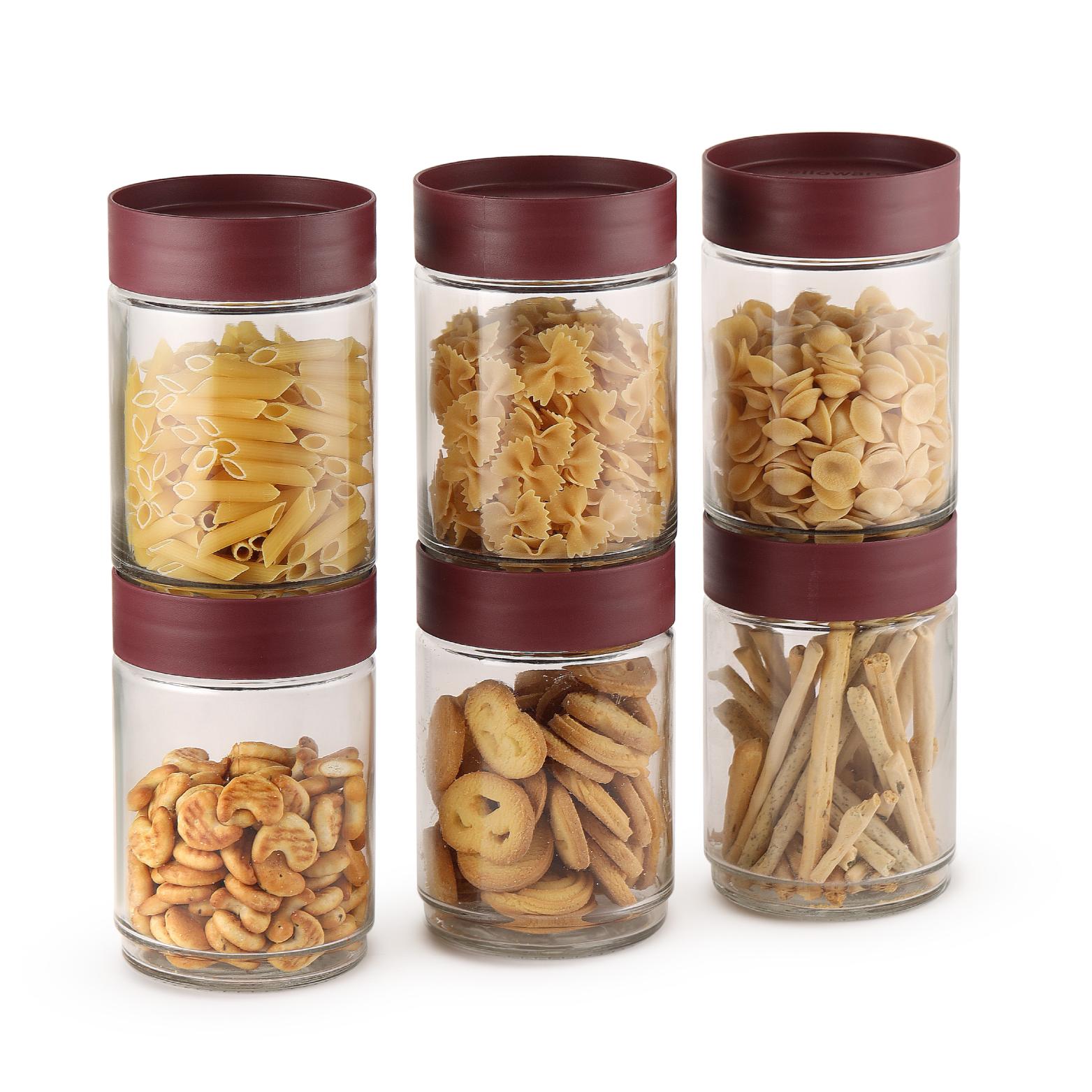 Modustack Glassy Storage Jar Maroon / 1.5 Litre x 6