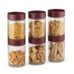 Modustack Glassy Storage Jar Maroon / 1.5 Litre x 6