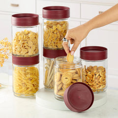 Modustack Glassy Storage Jar Maroon / 1.5 Litre x 6