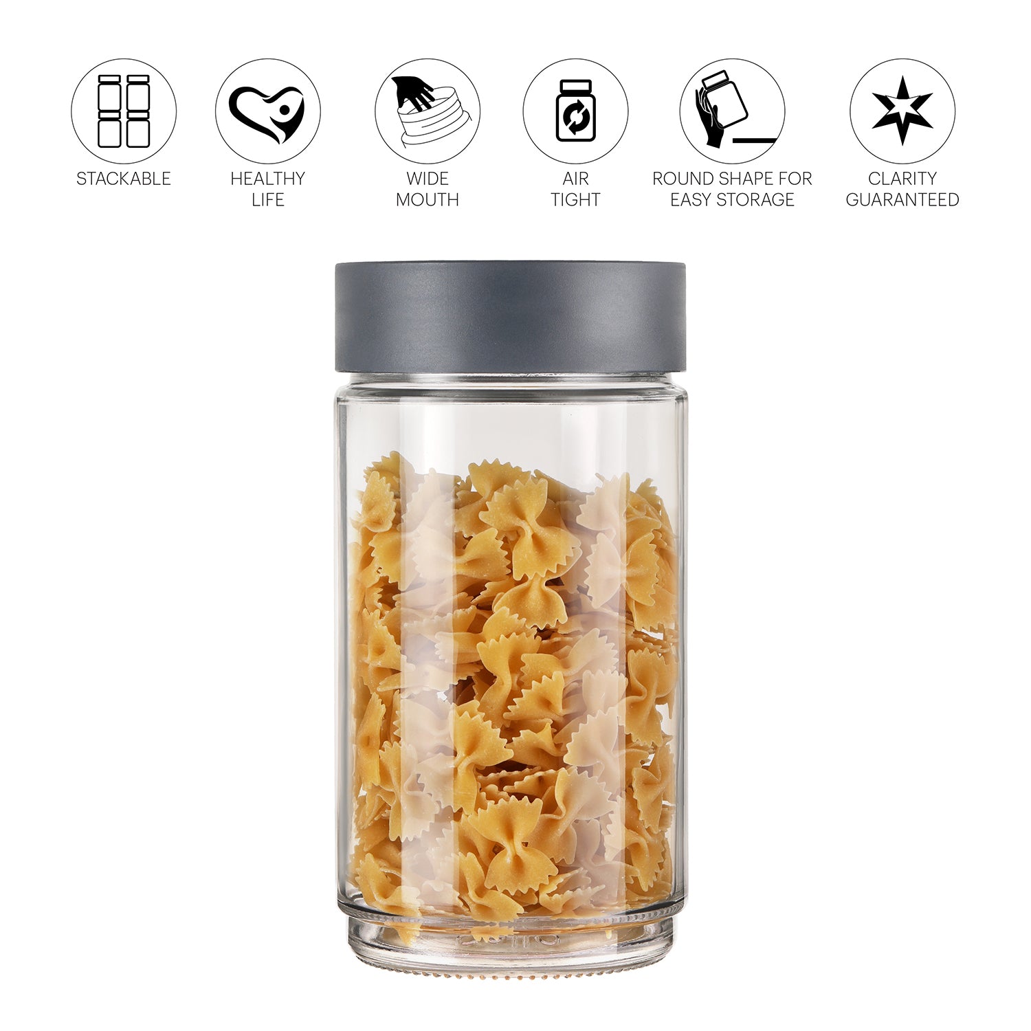 Modustack Glassy Storage Jar Grey / 2 Litre x 6