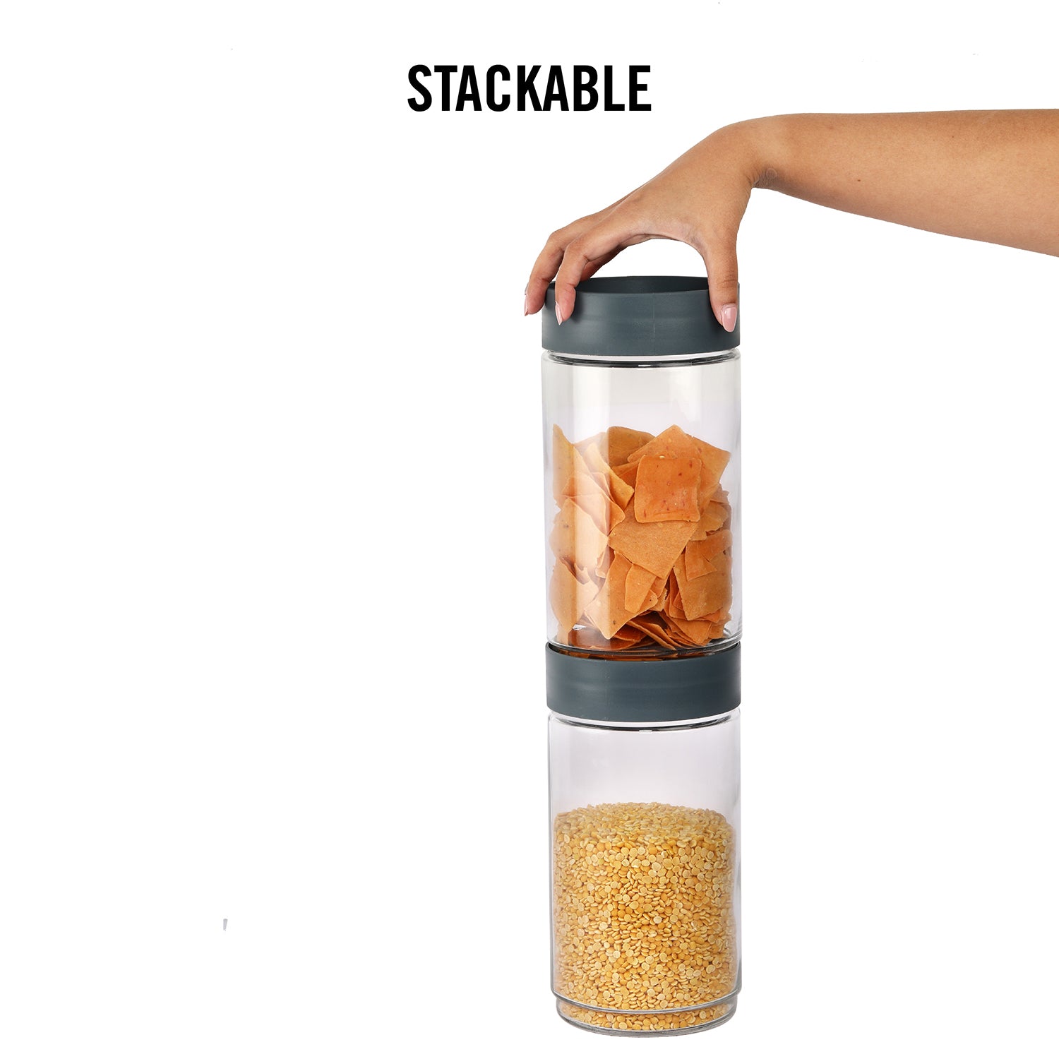 Modustack Glassy Storage Jar Grey / 2 Litre x 6