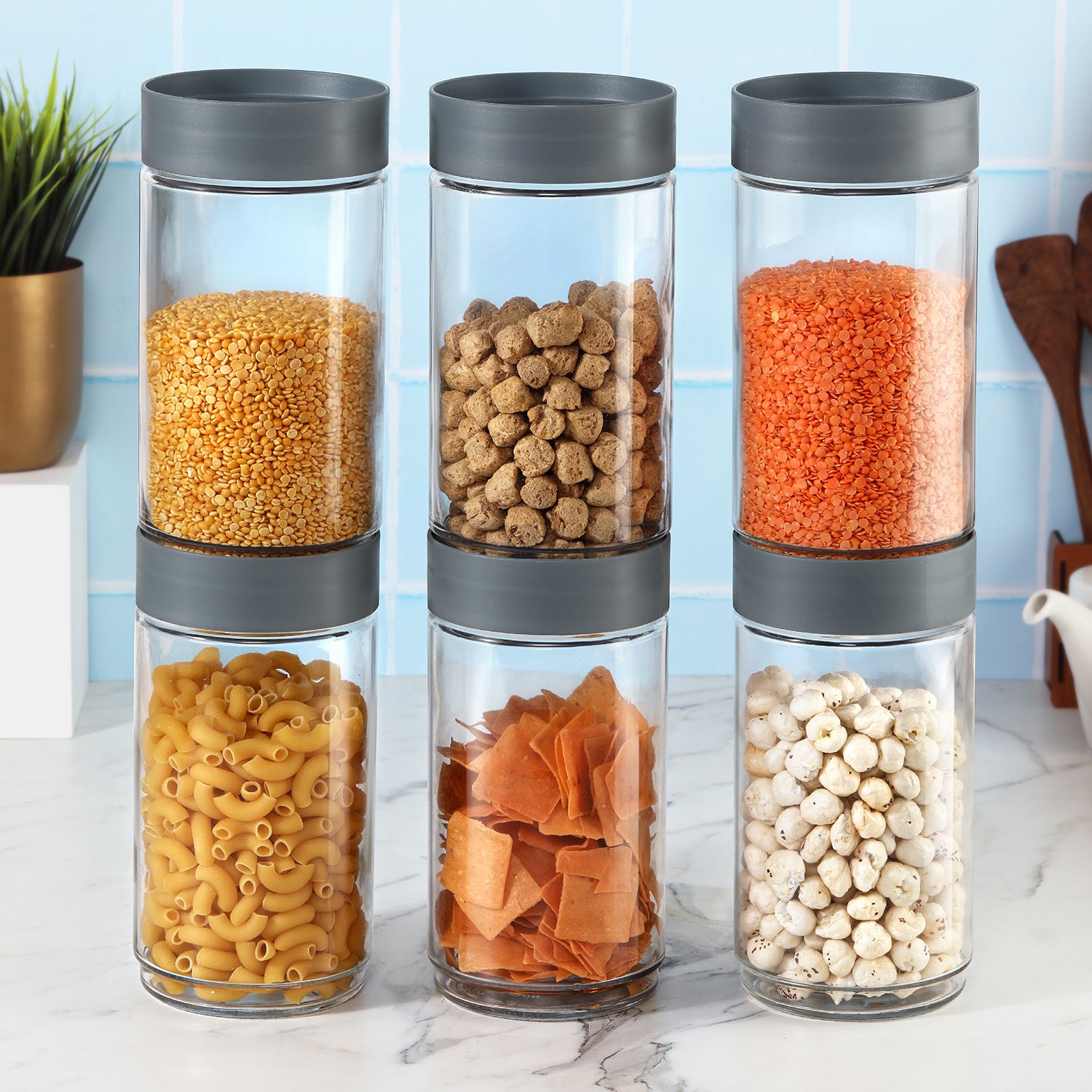 Modustack Glassy Storage Jar Grey / 2 Litre x 6