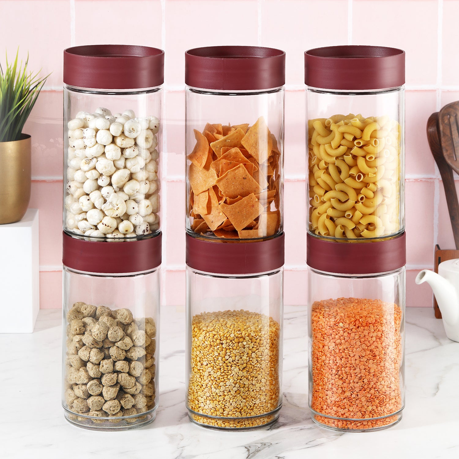 Modustack Glassy Storage Jar Maroon / 2 Litre x 6