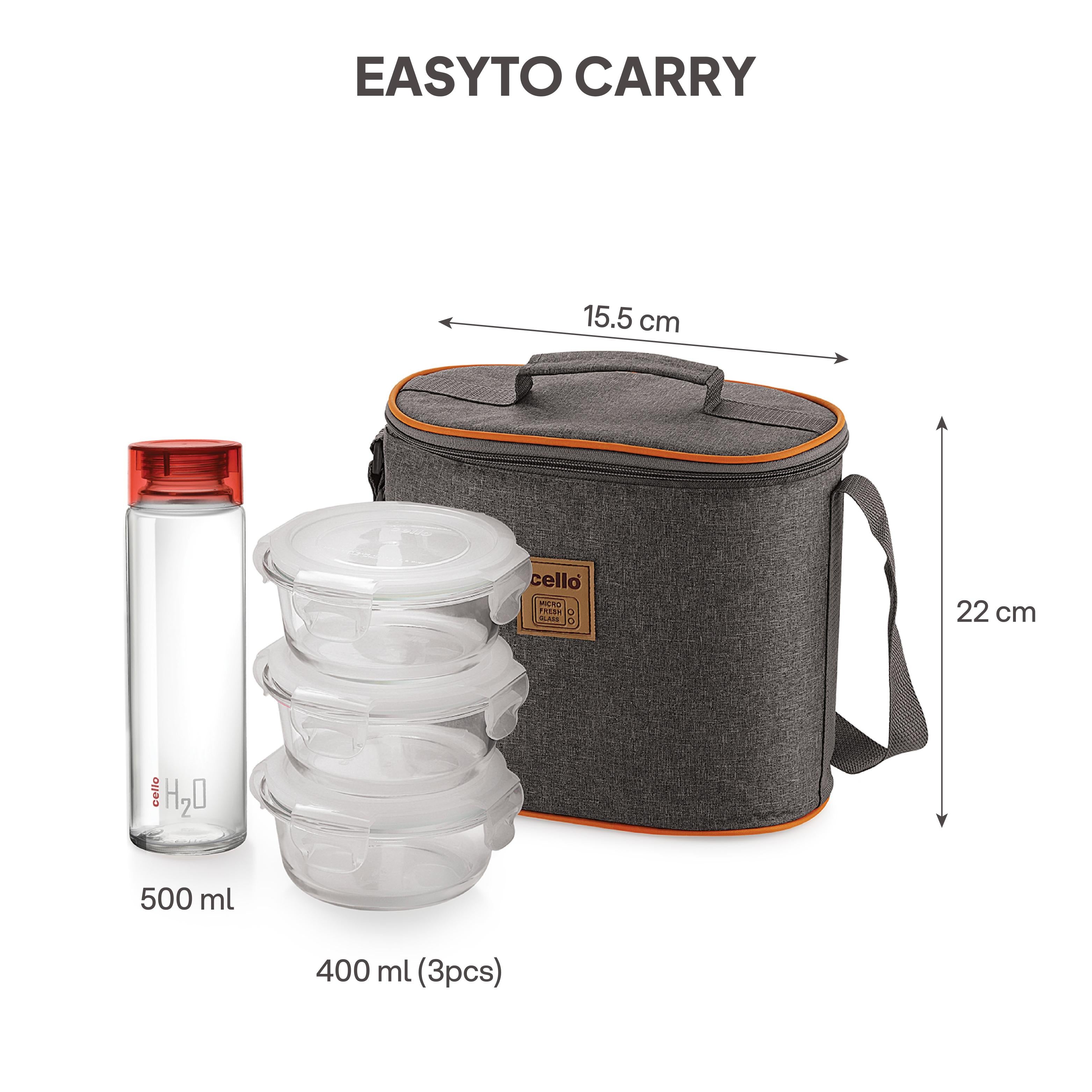 Royale Borosilicate Glass Lunch Boxes, Set of 4 Set of 4 (with glass bottle)