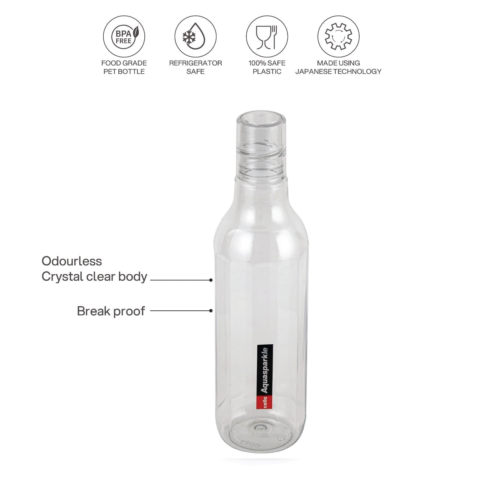 Aqua Sparkle 1000ml Water Bottle Set of 6 Clear PET Clear / 1000 ml
