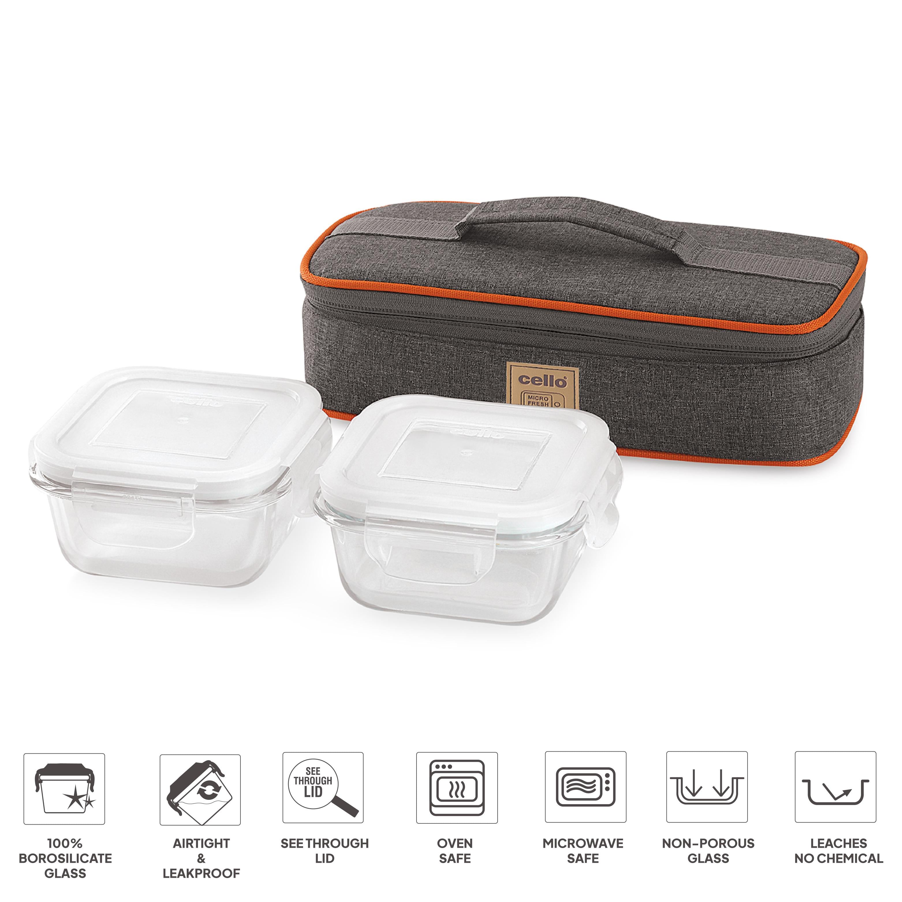 Royale Borosilicate Glass Lunch Boxes, Set of 2, Horizontal Jacket Square