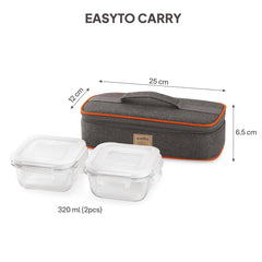 Royale Borosilicate Glass Lunch Boxes, Set of 2, Horizontal Jacket Square