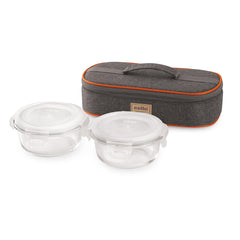 Royale Borosilicate Glass Lunch Boxes, Set of 2, Horizontal Jacket Round