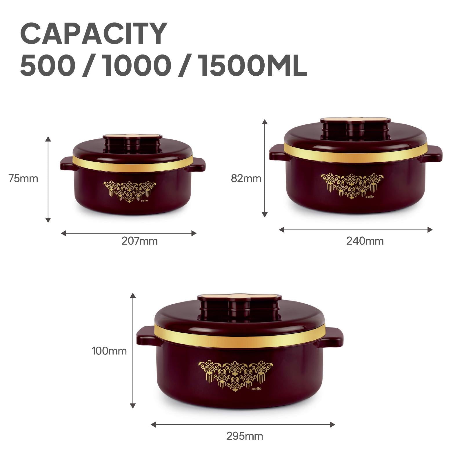 Exotic Insulated Casserole Brown / 3 Pc Set (500ml, 1000ml, 1500ML)