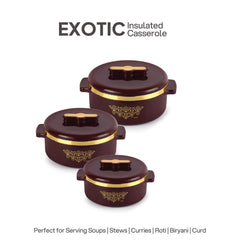 Exotic Insulated Casserole, Set of 3, 500ml+1000ml+1500ml Brown / 500ml+1000ml+1500ml