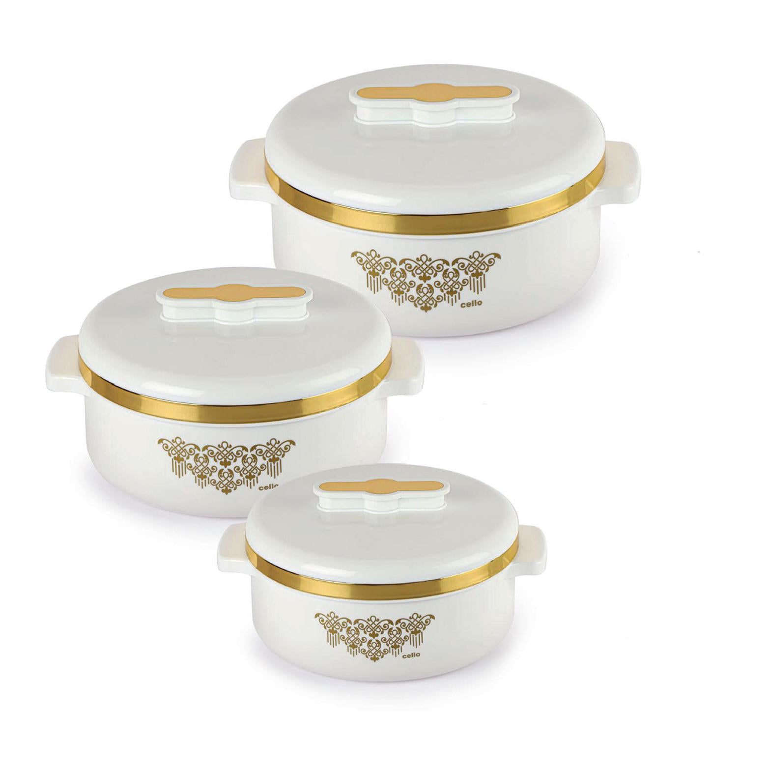 Exotic Insulated Casserole, Set of 3, 500ml+1000ml+1500ml White / 500ml+1000ml+1500ml