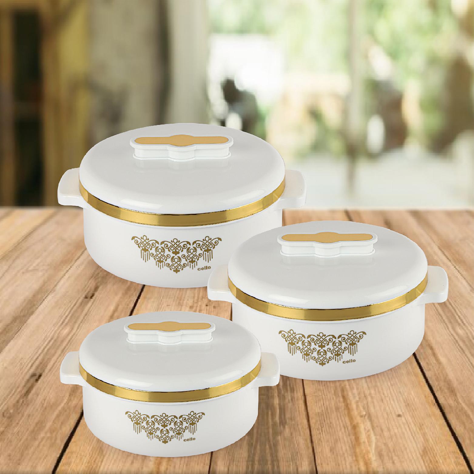 Exotic Insulated Casserole White / 3 Pc Set (500ml, 1000ml, 1500ML)