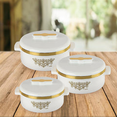 Exotic Insulated Casserole, Set of 3, 500ml+1000ml+1500ml White / 500ml+1000ml+1500ml