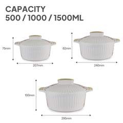 Sonet Insulated Casserole, Set of 3, 500ml+1000ml+1500ml White / 500ml+1000ml+1500ml