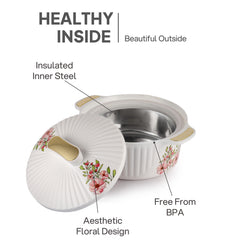 Sonet Insulated Casserole, Set of 3, 500ml+1000ml+1500ml White / 500ml+1000ml+1500ml