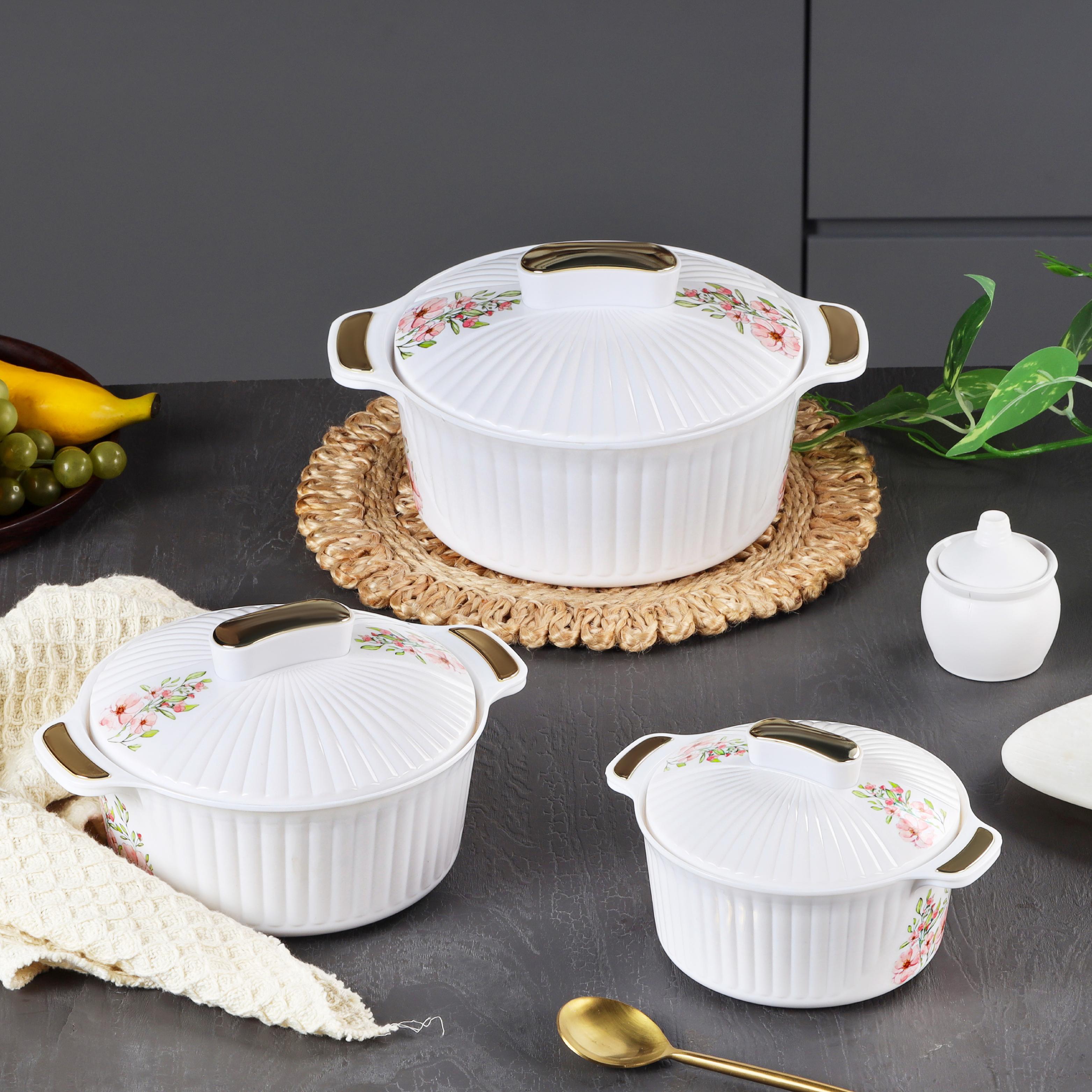 Sonet Insulated Casserole, Set of 3, 500ml+1000ml+1500ml White / 500ml+1000ml+1500ml