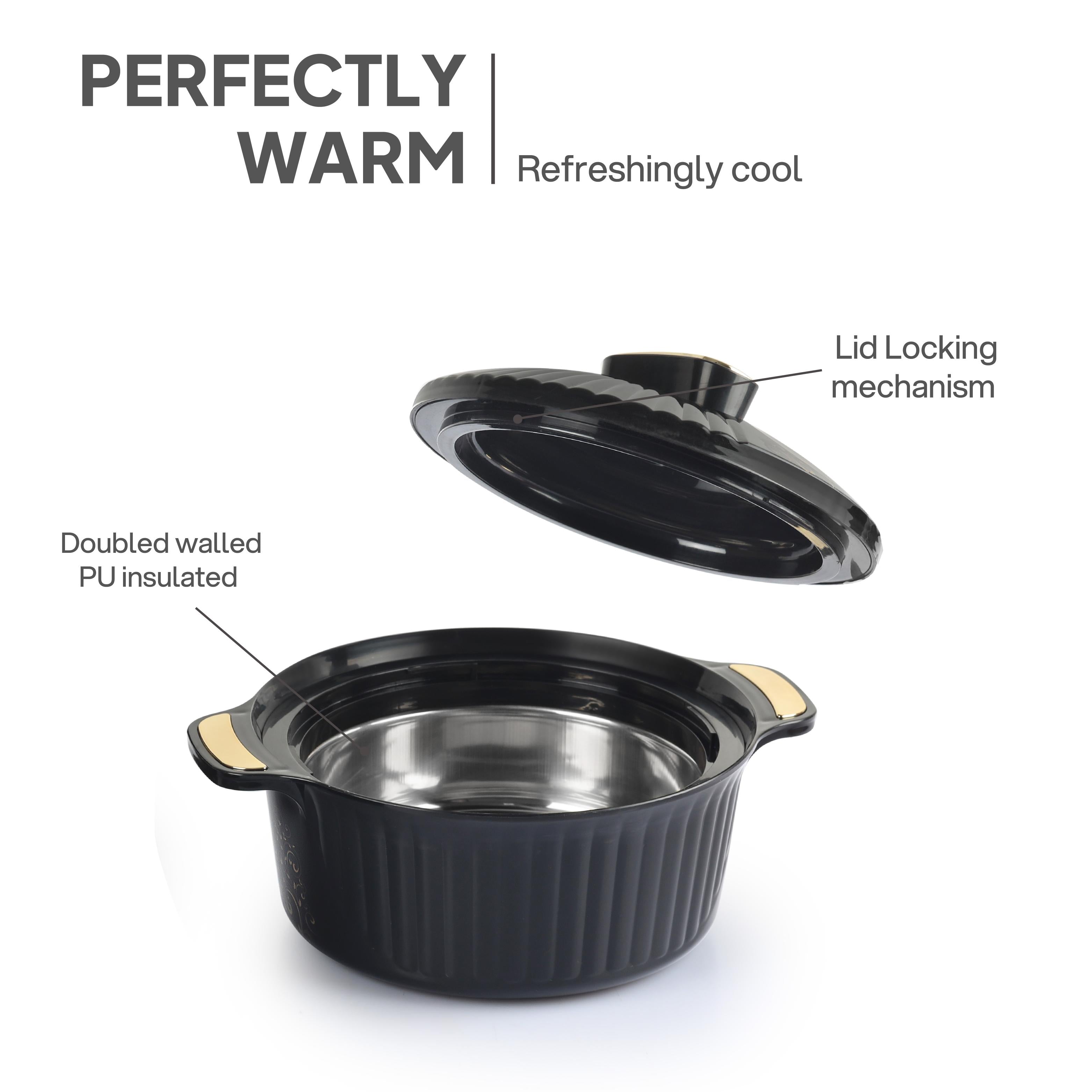 Sonet Insulated Casserole, Set of 3, 500ml+1000ml+1500ml Black / 500ml+1000ml+1500ml