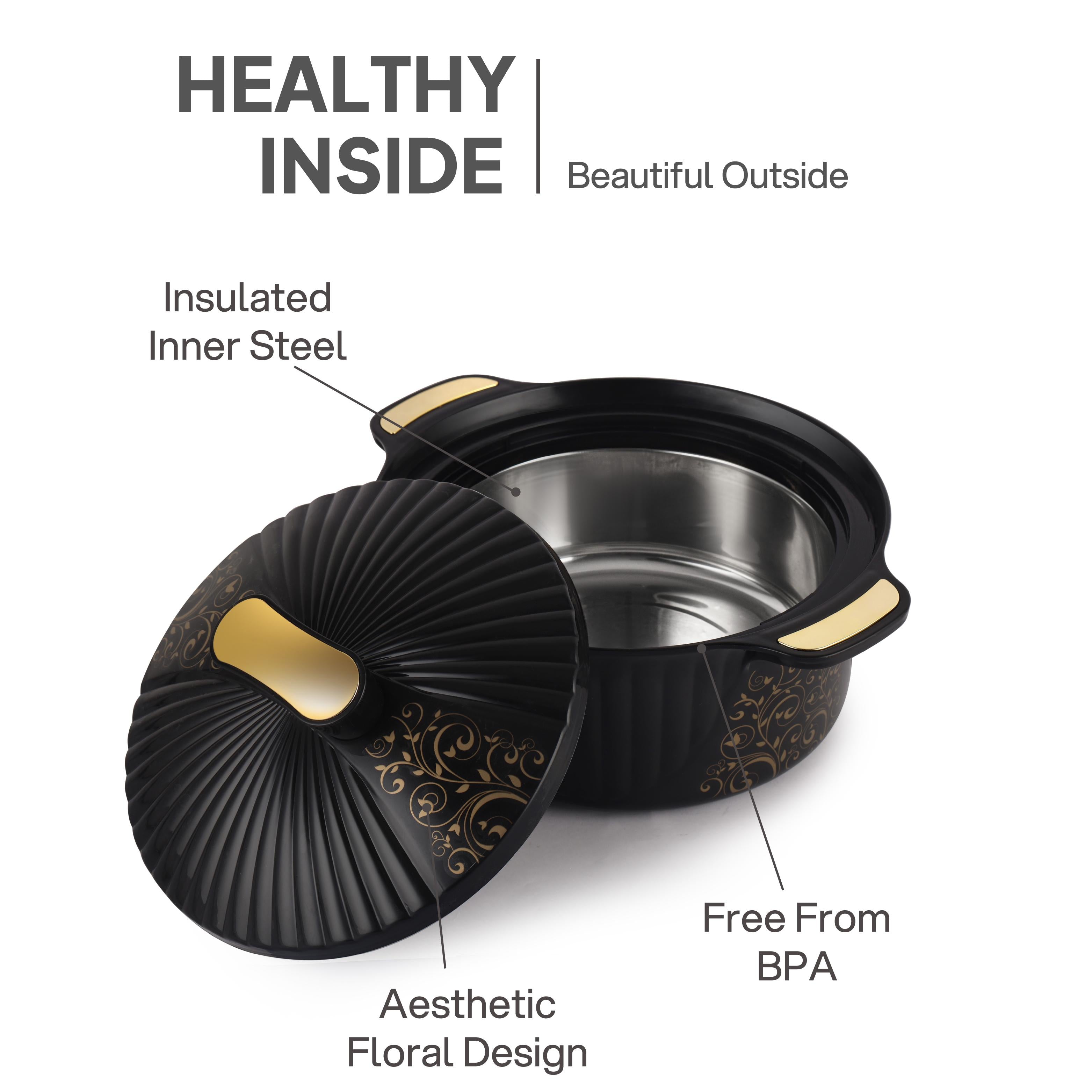 Sonet Insulated Casserole, Set of 3, 500ml+1000ml+1500ml Black / 500ml+1000ml+1500ml