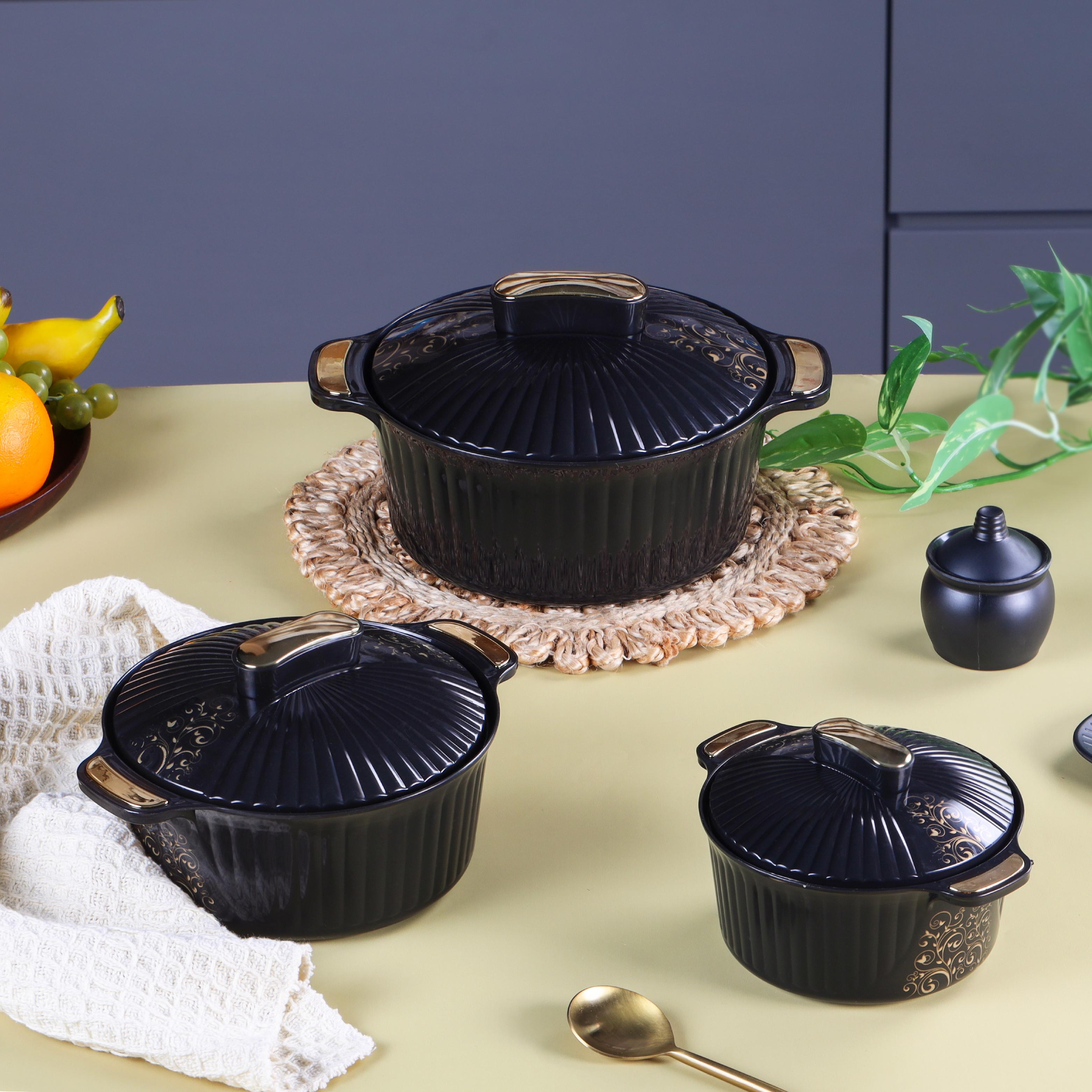 Sonet Insulated Casserole, Set of 3, 500ml+1000ml+1500ml Black / 500ml+1000ml+1500ml