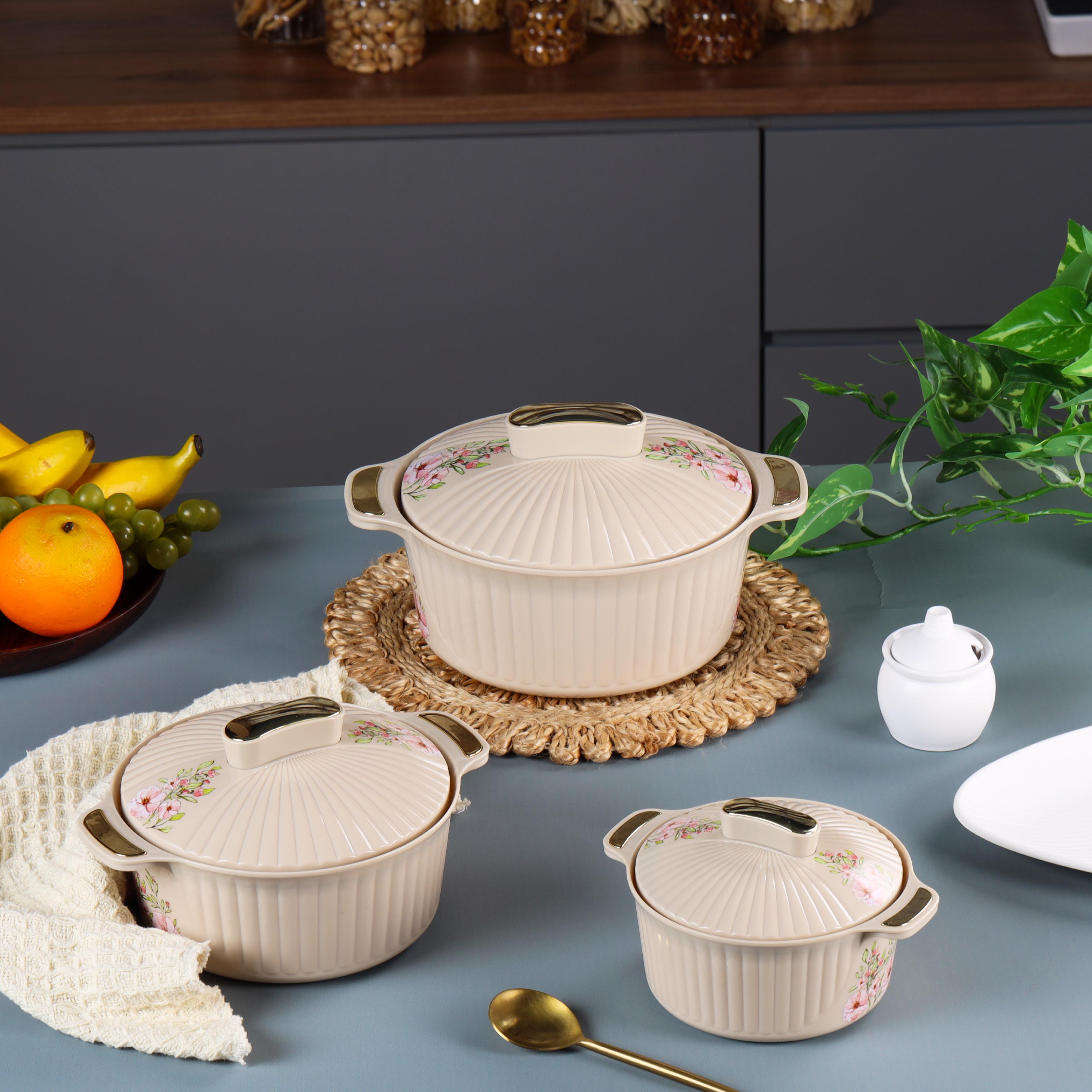 Sonet Insulated Casserole, Set of 3, 500ml+1000ml+1500ml Beige / 500ml+1000ml+1500ml