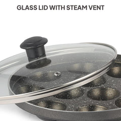 Granitas Appe Patra with Glass Lid 11 Cavity, 25cm