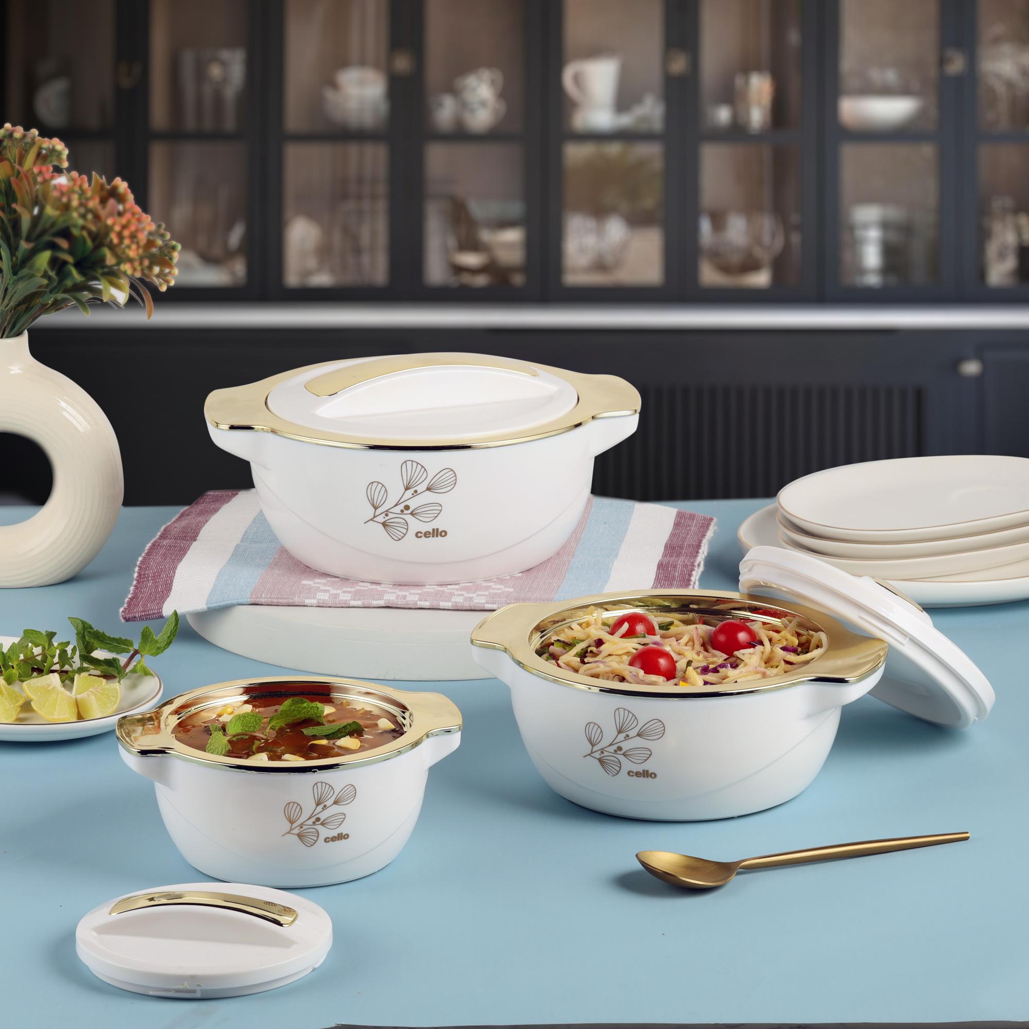 Radiant Insulated Casserole, Set of 3, 500ml+1000ml+1500ml White / 500ml+1000ml+1500ml