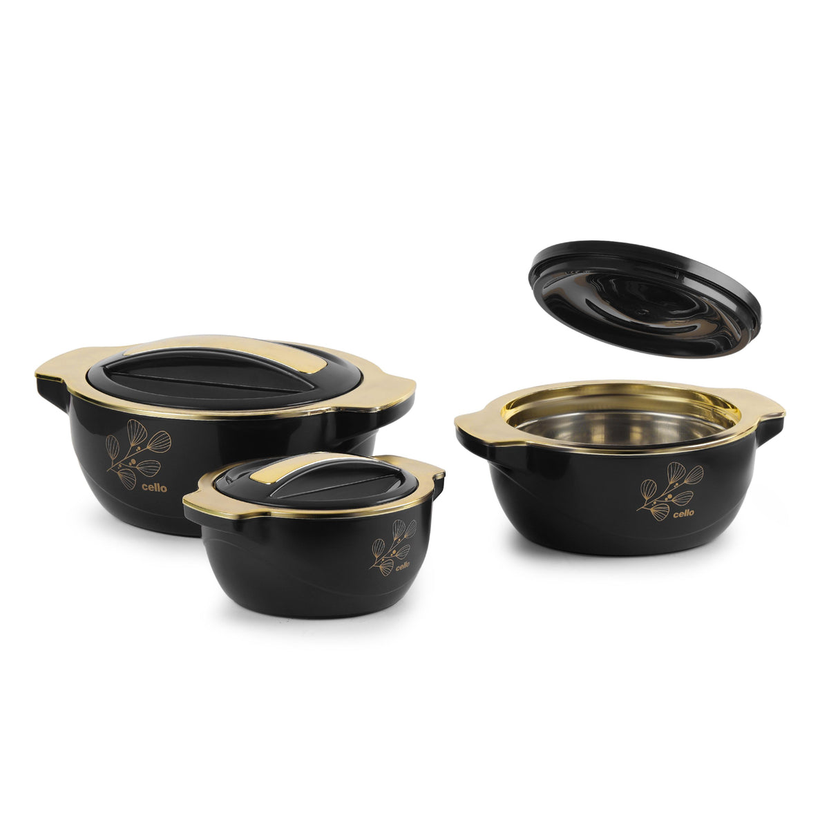 Radiant Insulated Casserole, Set of 3, 500ml+1000ml+1500ml Black / 500ml+1000ml+1500ml