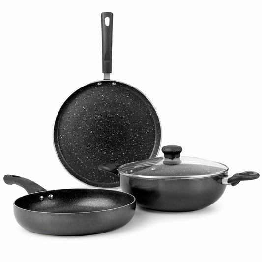 Kitchenova Cookware Set – Tawa, Pan & Kadai | Induction | Black