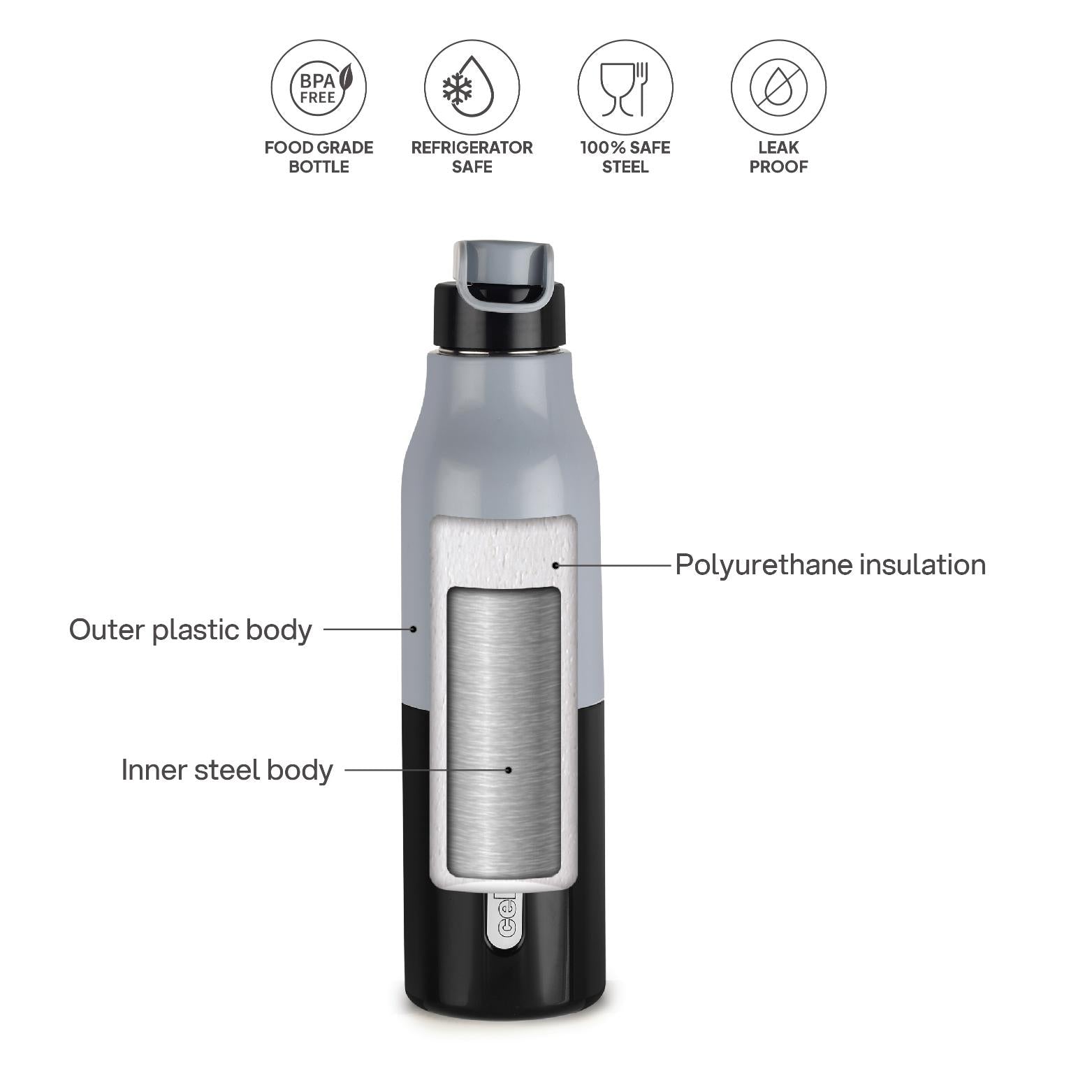Puro Steel X Felix 900 Insulated Bottle, 680 ml Grey / 680 ml