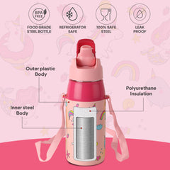 Era 3D Design Insulated Kids Water Bottle, 400ml Pink Parade